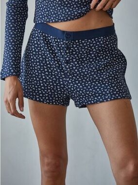 Boutique Navy Floral Printed Cotton Sleep Shorts NWOT